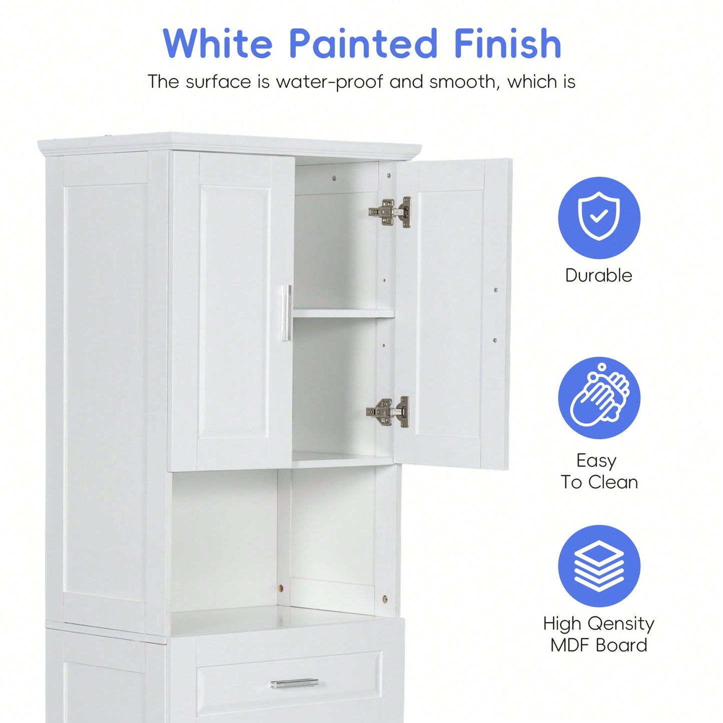 Tall Bathroom Cabinet With Tilt-Out Laundry Hamper And Ample Storage Space In White