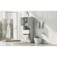 Tall Bathroom Cabinet With Tilt-Out Laundry Hamper And Ample Storage Space In White