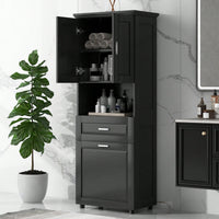 Tall Bathroom Cabinet With Tilt-Out Laundry Hamper And Ample Storage Space In White