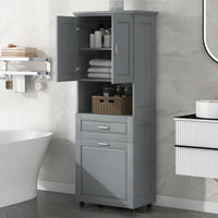 Tall Bathroom Cabinet With Tilt-Out Laundry Hamper And Ample Storage Space In White