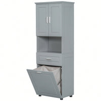 Tall Bathroom Cabinet With Tilt-Out Laundry Hamper And Ample Storage Space In White