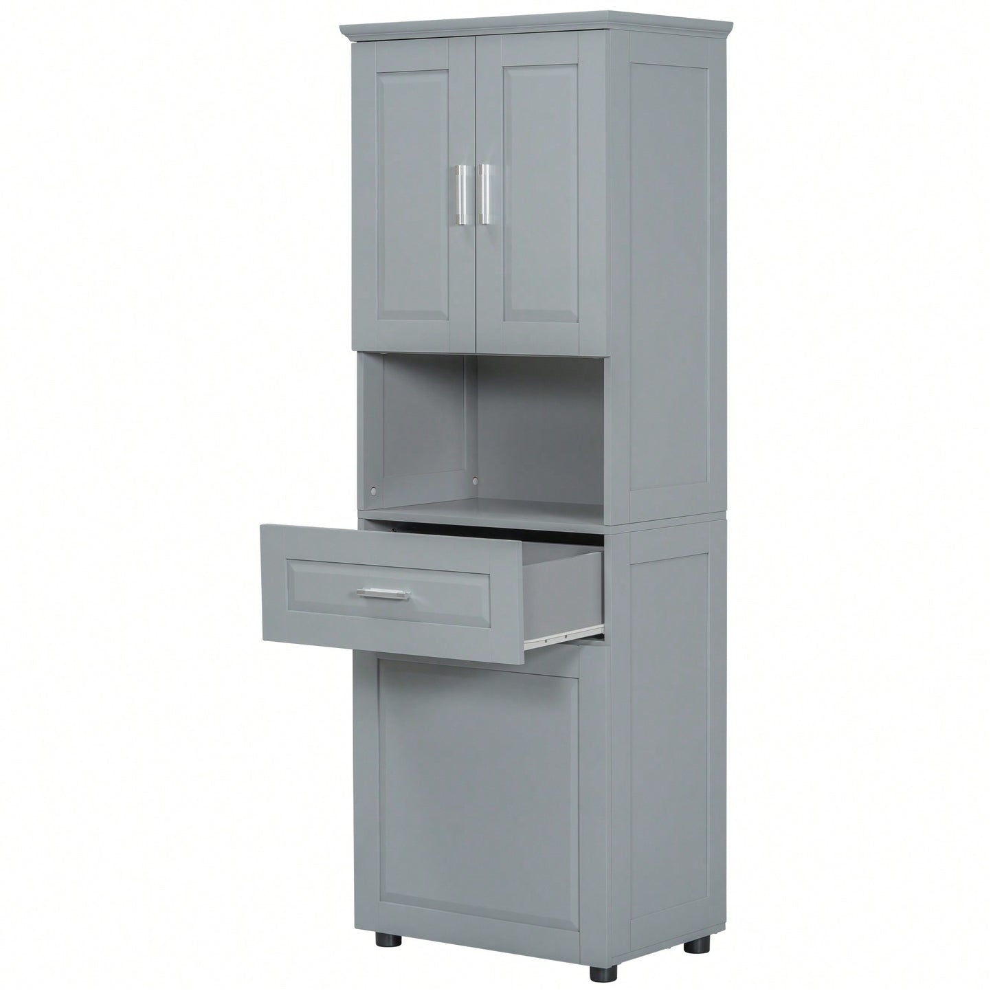 Tall Bathroom Cabinet With Tilt-Out Laundry Hamper And Ample Storage Space In White