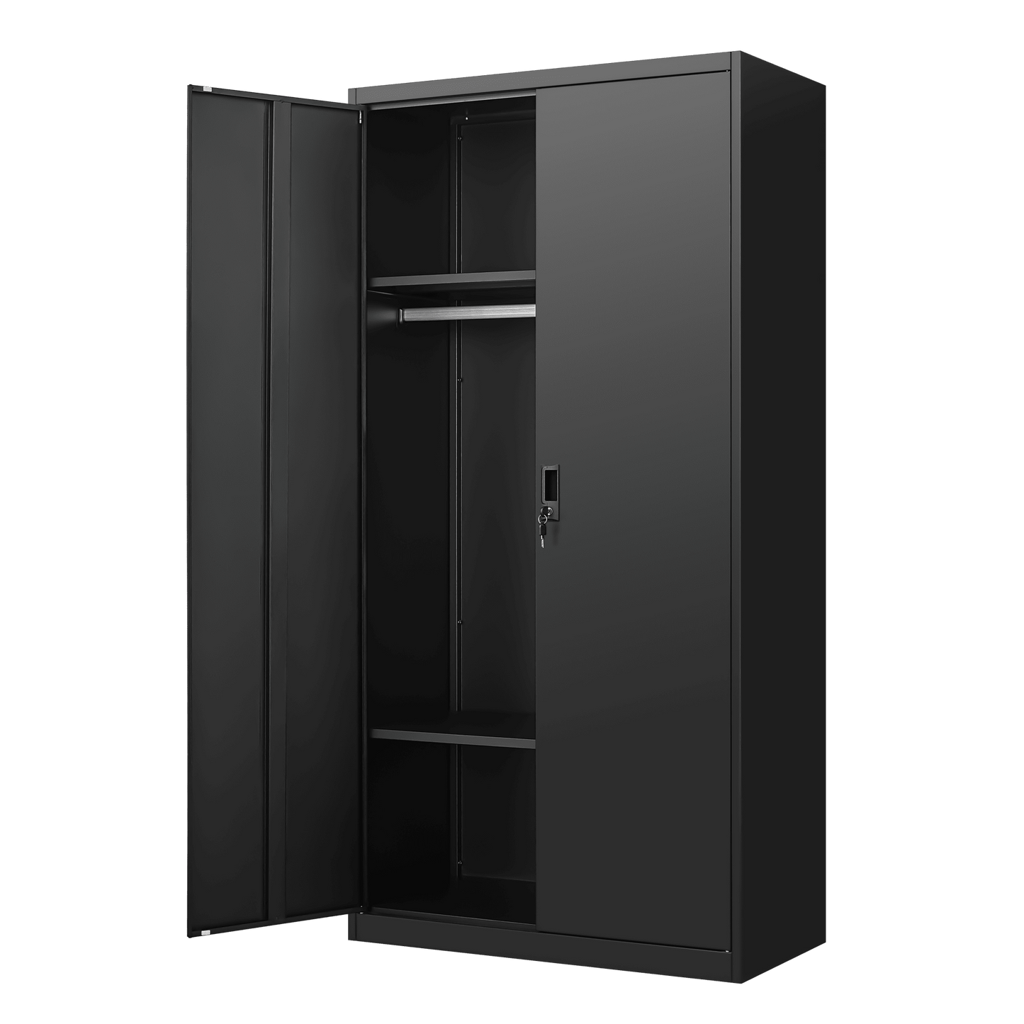 70 Inch Black Metal Wardrobe Cabinet With Doors And Hanging Rod For Bedroom Office School And Gym Storage