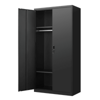 70 Inch Black Metal Wardrobe Cabinet With Doors And Hanging Rod For Bedroom Office School And Gym Storage