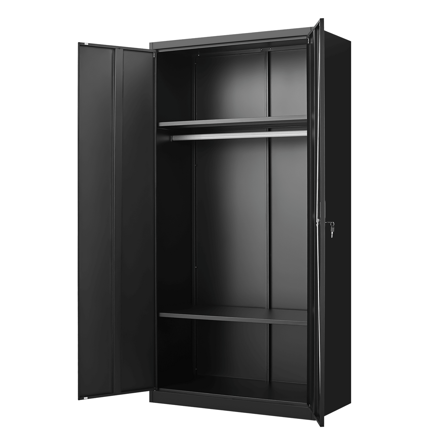 70 Inch Black Metal Wardrobe Cabinet With Doors And Hanging Rod For Bedroom Office School And Gym Storage