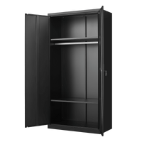 70 Inch Black Metal Wardrobe Cabinet With Doors And Hanging Rod For Bedroom Office School And Gym Storage