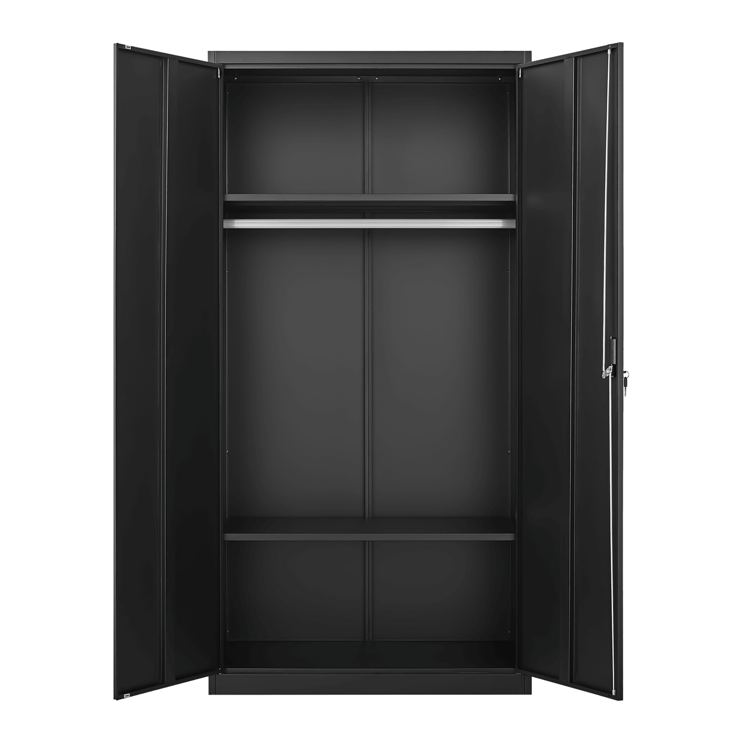 70 Inch Black Metal Wardrobe Cabinet With Doors And Hanging Rod For Bedroom Office School And Gym Storage