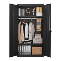 70 Inch Black Metal Wardrobe Cabinet With Doors And Hanging Rod For Bedroom Office School And Gym Storage