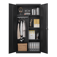 Metal Wardrobe Cabinet With Hanging Rod And Lock Adjustable Shelves And Doors For Home Storage Living Laundry Room