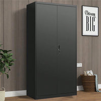 Metal Wardrobe Cabinet With Hanging Rod And Lock Adjustable Shelves And Doors For Home Storage Living Laundry Room