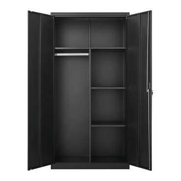 Metal Wardrobe Cabinet With Hanging Rod And Lock Adjustable Shelves And Doors For Home Storage Living Laundry Room