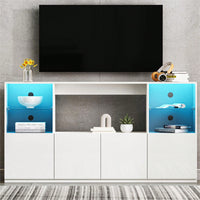 Modern High Gloss TV Stand With LED Lights And Tempered Glass Shelves For TVs Up To 75 Inches, Black Finish, 67Wx13.7D