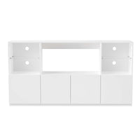 Modern High Gloss TV Stand With LED Lights And Tempered Glass Shelves For TVs Up To 75 Inches, Black Finish, 67Wx13.7D