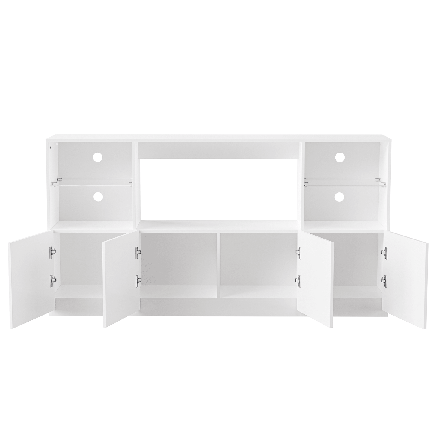 Modern High Gloss TV Stand With LED Lights And Tempered Glass Shelves For TVs Up To 75 Inches, Black Finish, 67Wx13.7D