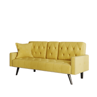 Compact Yellow Velvet Sofa Bed With Nailhead Trim And Dual Cup Holders Ideal For Small Spaces 72 Inch Length