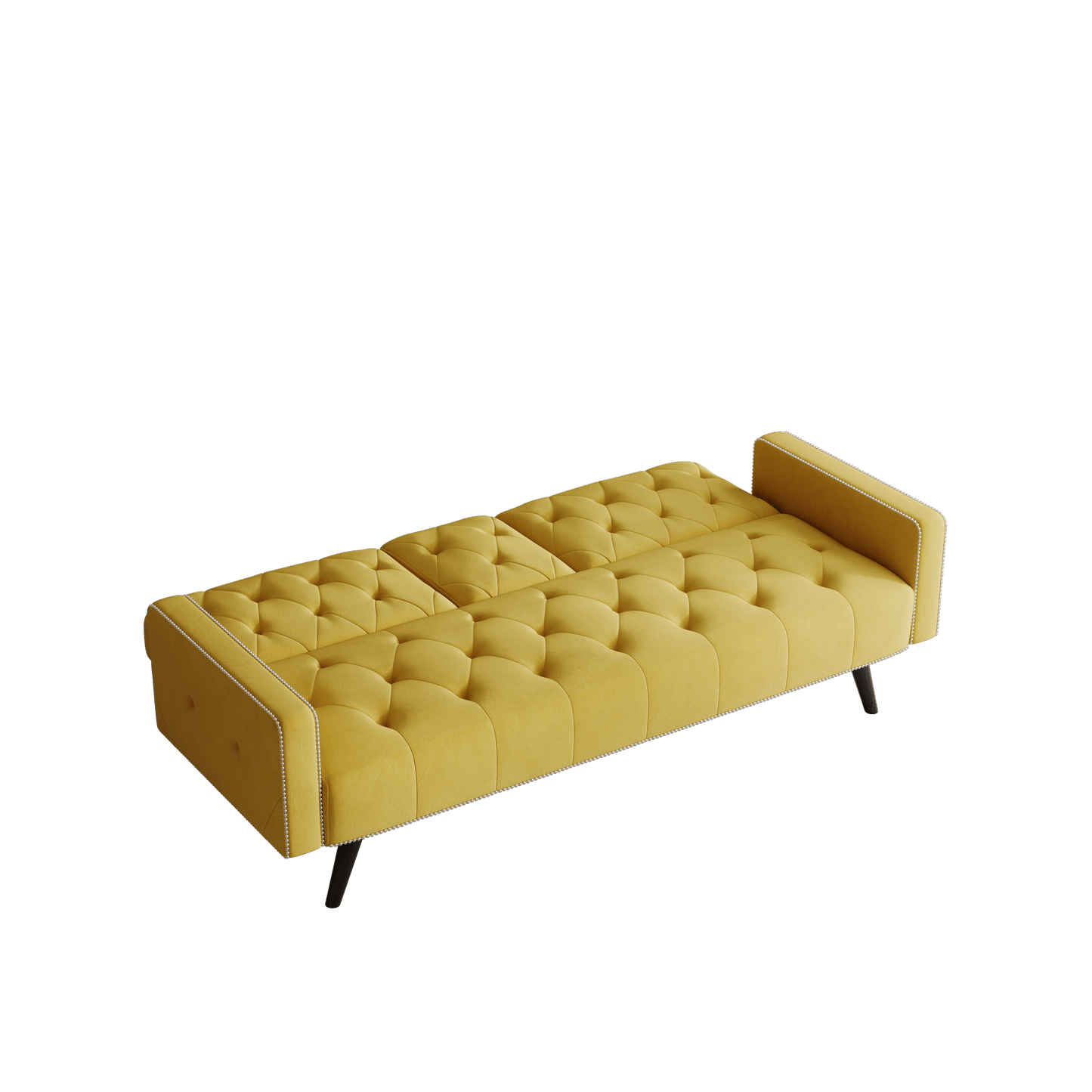 Compact Yellow Velvet Sofa Bed With Nailhead Trim And Dual Cup Holders Ideal For Small Spaces 72 Inch Length