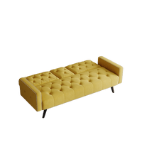 Compact Yellow Velvet Sofa Bed With Nailhead Trim And Dual Cup Holders Ideal For Small Spaces 72 Inch Length