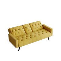 Compact Yellow Velvet Sofa Bed With Nailhead Trim And Dual Cup Holders Ideal For Small Spaces 72 Inch Length