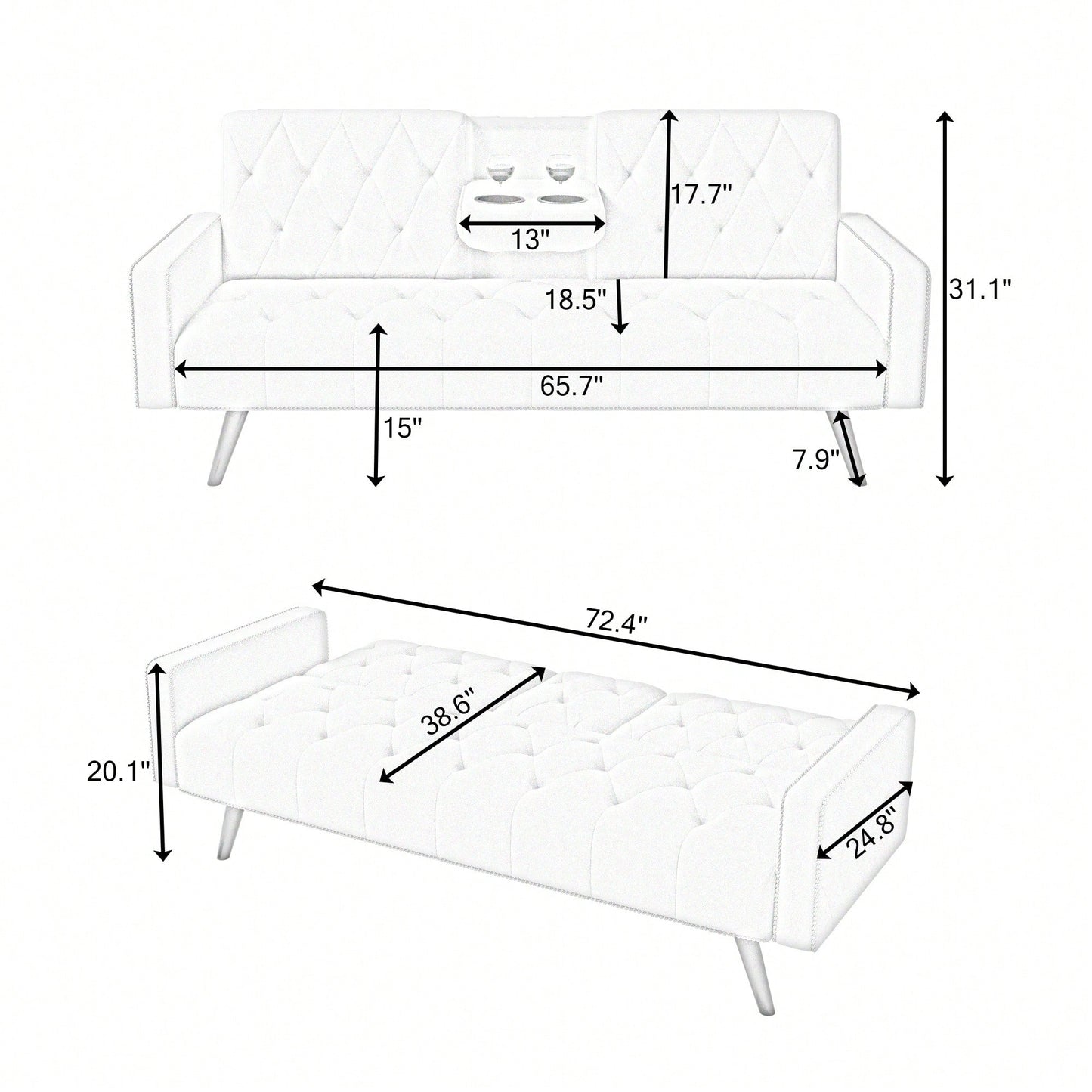 Compact Yellow Velvet Sofa Bed With Nailhead Trim And Dual Cup Holders Ideal For Small Spaces 72 Inch Length