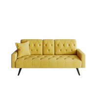 Compact Yellow Velvet Sofa Bed With Nailhead Trim And Dual Cup Holders Ideal For Small Spaces 72 Inch Length