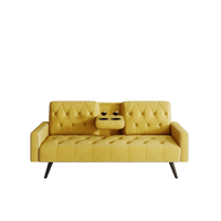 Compact Yellow Velvet Sofa Bed With Nailhead Trim And Dual Cup Holders Ideal For Small Spaces 72 Inch Length