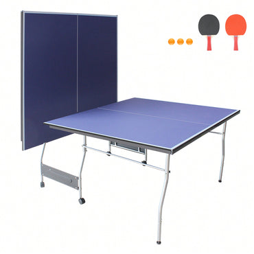 Portable 8ft Foldable Table Tennis Table Set For Indoor Outdoor Play With Net 2 Paddles And 3 Balls