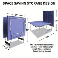 Portable 8ft Foldable Table Tennis Table Set For Indoor Outdoor Play With Net 2 Paddles And 3 Balls