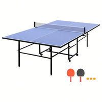 Foldable 9ft Portable Table Tennis Table Set With Net, 2 Paddles And 3 Balls For Indoor Play