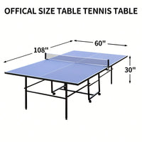 Foldable 9ft Portable Table Tennis Table Set With Net, 2 Paddles And 3 Balls For Indoor Play