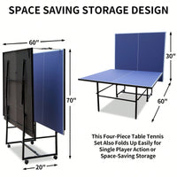 Foldable 9ft Portable Table Tennis Table Set With Net, 2 Paddles And 3 Balls For Indoor Play