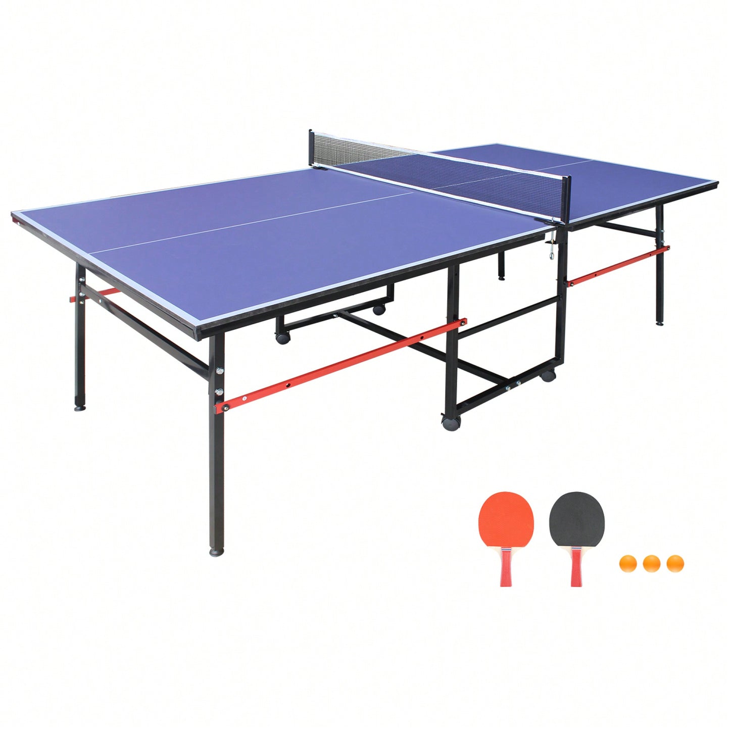 Portable 8ft Foldable Table Tennis Table Set For Indoor Outdoor Play With Net 2 Paddles And 3 Balls