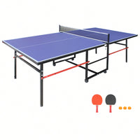 Portable 8ft Foldable Table Tennis Table Set For Indoor Outdoor Play With Net 2 Paddles And 3 Balls