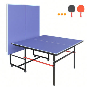 Portable 8ft Foldable Table Tennis Table Set For Indoor Outdoor Play With Net 2 Paddles And 3 Balls