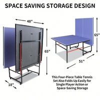 Portable 8ft Foldable Table Tennis Table Set For Indoor Outdoor Play With Net 2 Paddles And 3 Balls