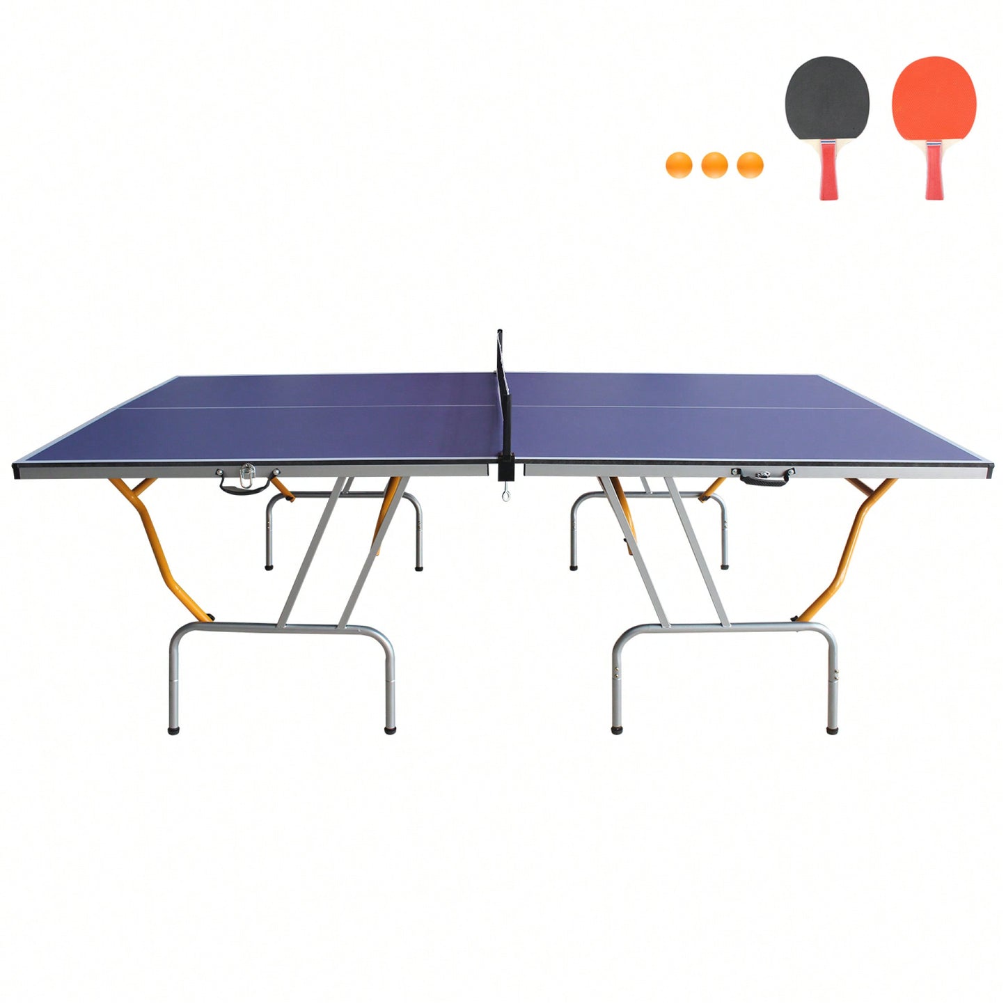 Portable 8ft Foldable Table Tennis Table Set For Indoor Outdoor Play With Net 2 Paddles And 3 Balls