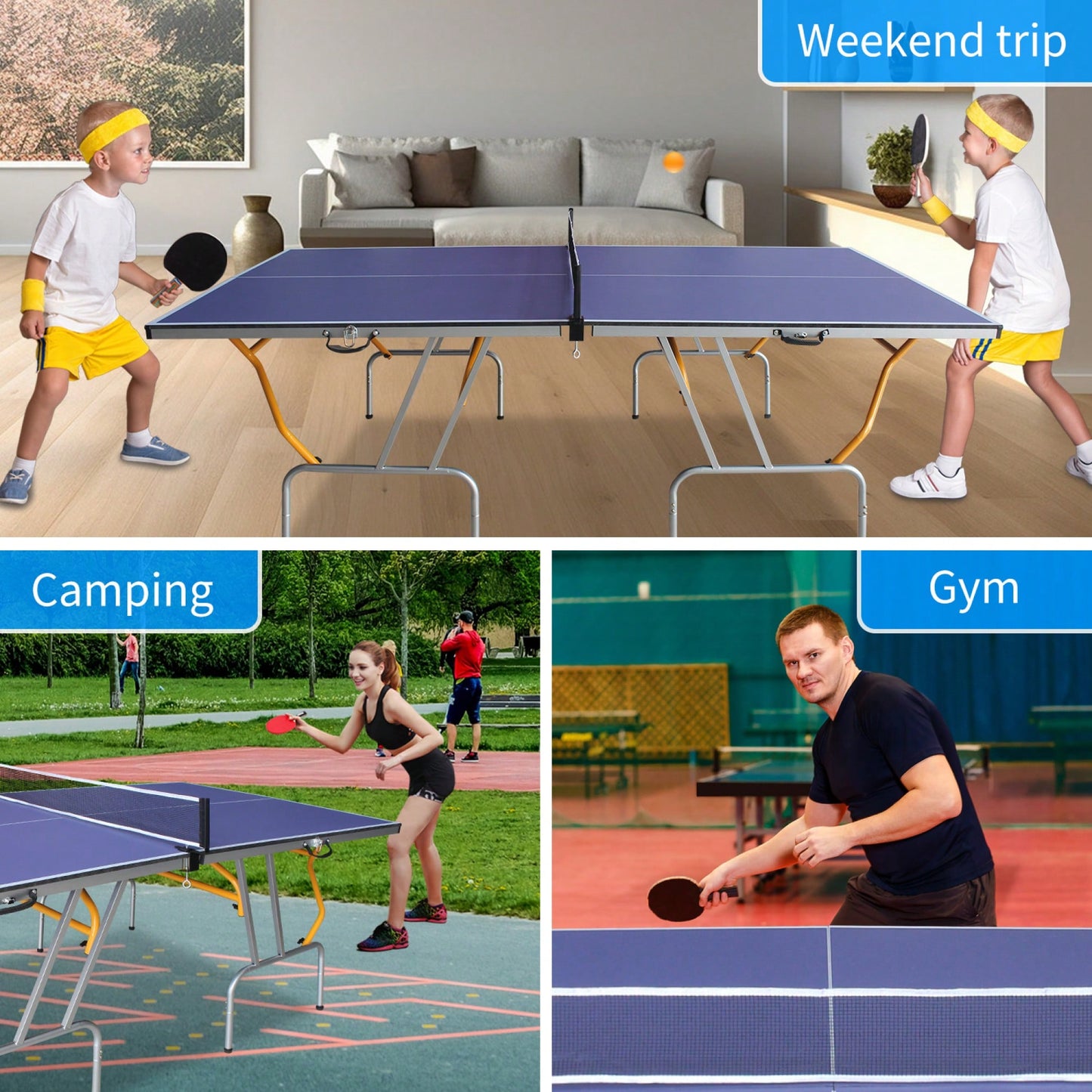 Portable 8ft Foldable Table Tennis Table Set For Indoor Outdoor Play With Net 2 Paddles And 3 Balls