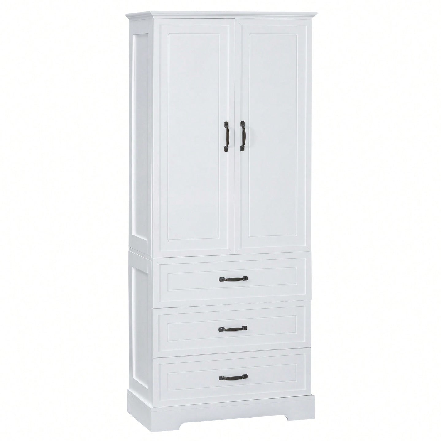 Elegant Tall White Bathroom Storage Cabinet With Two Doors And Drawers Adjustable Shelf MDF Construction