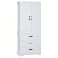 Elegant Tall White Bathroom Storage Cabinet With Two Doors And Drawers Adjustable Shelf MDF Construction