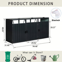 Outdoor Metal Garbage Bin Shed For 3 Trash Cans - Stainless Galvanized Steel Storage Solution For Garden And Yard