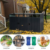 Outdoor Metal Garbage Bin Shed For 3 Trash Cans - Stainless Galvanized Steel Storage Solution For Garden And Yard