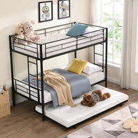 Black Metal Bunk Bed With Trundle Space-Saving Design For Kids And Teens