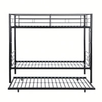 Black Metal Bunk Bed With Trundle Space-Saving Design For Kids And Teens