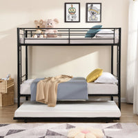 Black Metal Bunk Bed With Trundle Space-Saving Design For Kids And Teens