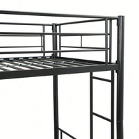 Black Metal Bunk Bed With Trundle Space-Saving Design For Kids And Teens