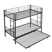 Black Metal Bunk Bed With Trundle Space-Saving Design For Kids And Teens