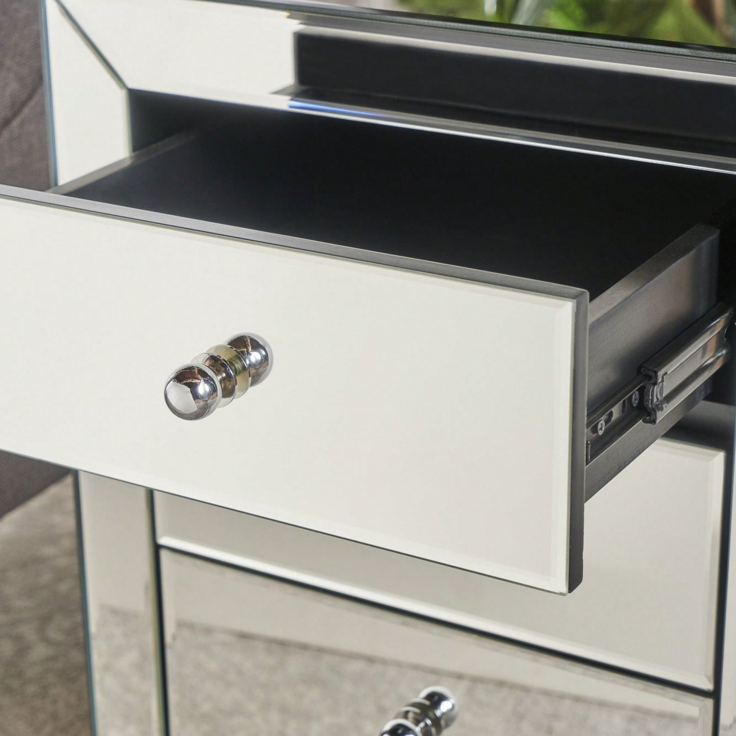 Elegant Silver Glass Nightstand With 3 Drawers For Bedroom Or Living Room Stylish Mirrored Side Table Accent Furniture