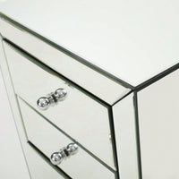 Elegant Silver Glass Nightstand With 3 Drawers For Bedroom Or Living Room Stylish Mirrored Side Table Accent Furniture