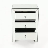 Elegant Silver Glass Nightstand With 3 Drawers For Bedroom Or Living Room Stylish Mirrored Side Table Accent Furniture