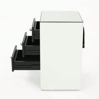 Elegant Silver Glass Nightstand With 3 Drawers For Bedroom Or Living Room Stylish Mirrored Side Table Accent Furniture