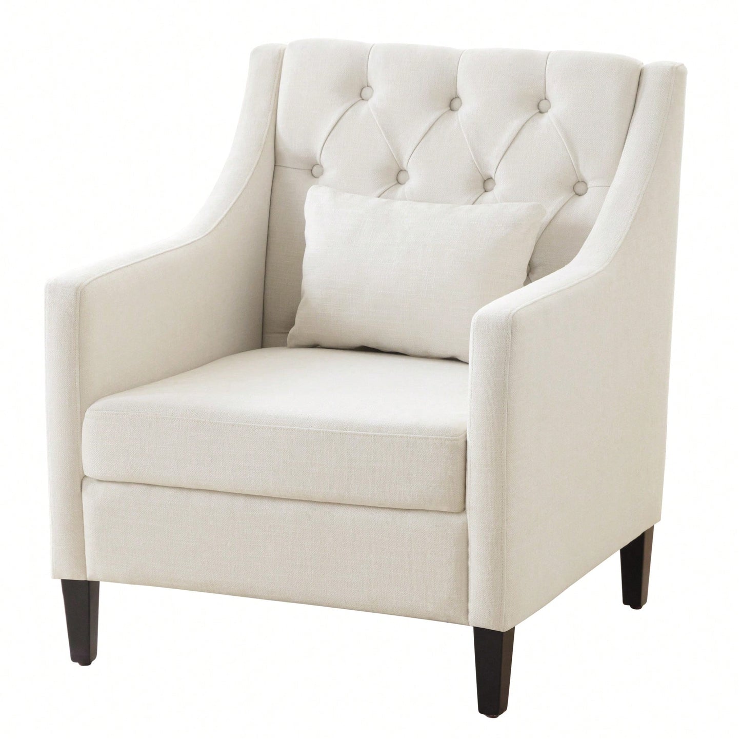 Elegant Mid-Century Accent Armchair With Lumbar Pillow For Living Room And Bedroom Reading, Upholstered Beige Sofa Chair